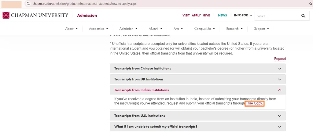Chapman University transcripts request