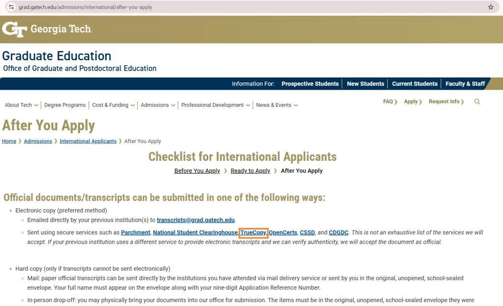 Georgia Institute of Technology transcripts request