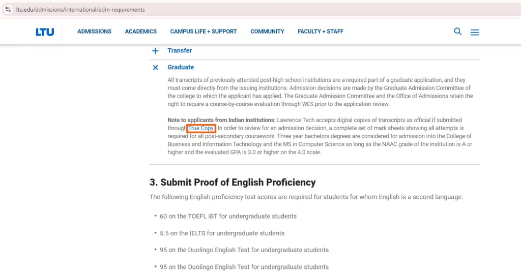 Lawrence Technological University transcripts request