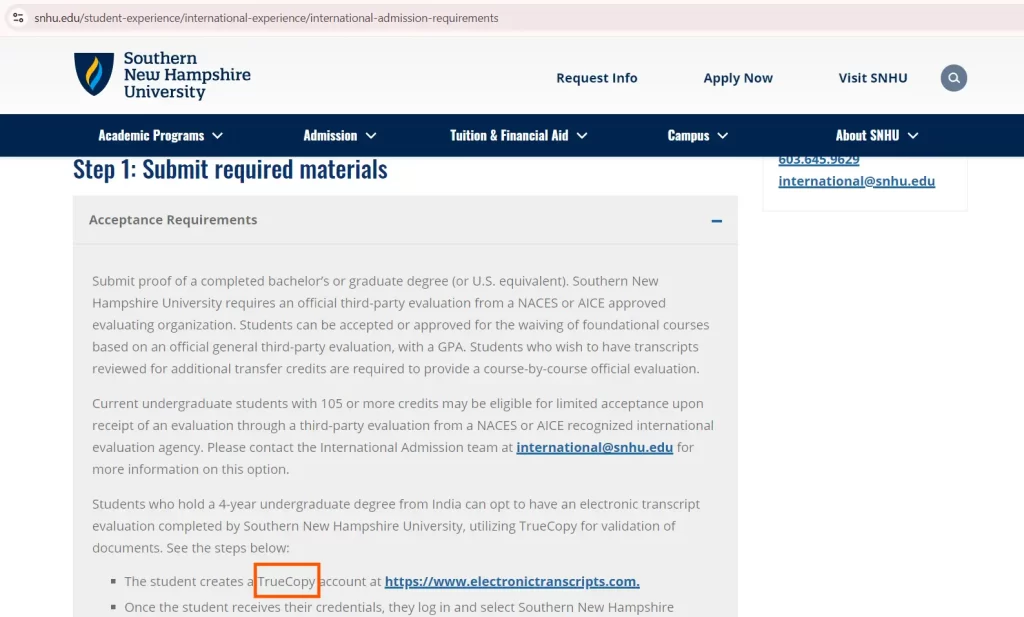 Southern New Hampshire University transcripts request